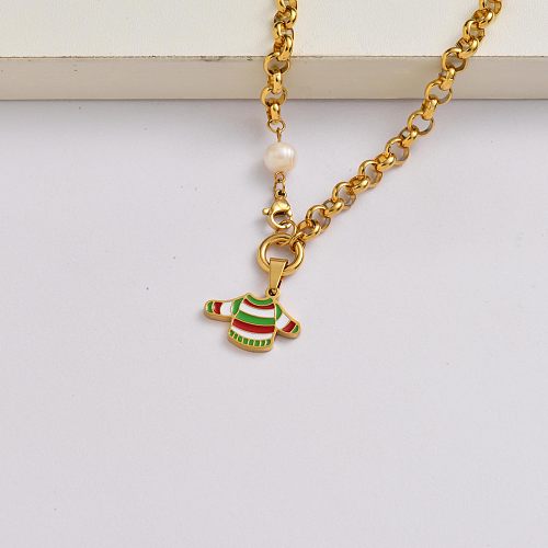 Christmas clothes chain 18k gold plated stainless steel xmas necklace-SSNEG142-34879