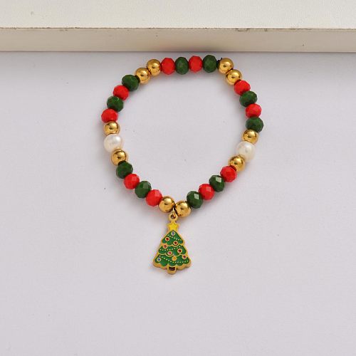 Christmas trees chain 18k gold plated stainless steel bracelet christmas gift-SSBTG142-34959