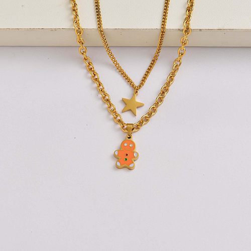 La cadena del hombre de jengibre collar de acero inoxidable chapado en oro de 18 quilates regalos de navidad baratos-SSNEG142-34838