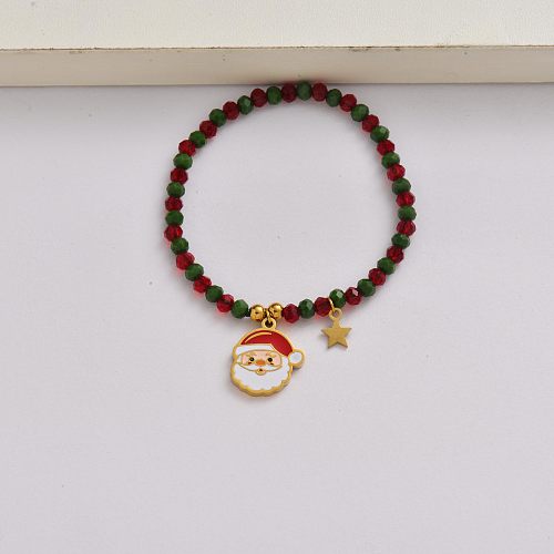 Chaîne du Père Noël Bracelet à breloques de Noël en acier inoxydable plaqué or 18 carats-SSBTG142-34964