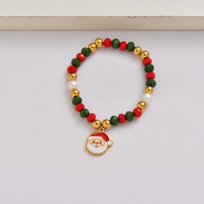 Santa Claus chain 18k gold plated stainless steel christmas charm bracelet-SSBTG142-34952