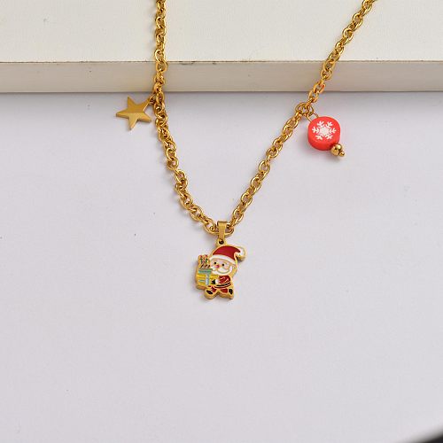 Santa Claus chain 18k gold plated stainless steel xmas necklace-SSNEG142-34849