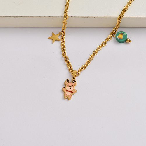 Christmas elk star chain 18k gold plated stainless steel christmas necklace-SSNEG142-34845
