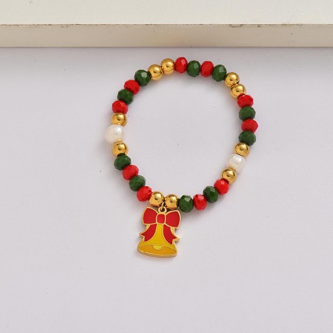 Christmas bell chain 18k gold plated stainless steel christmas charm bracelet-SSBTG142-34949
