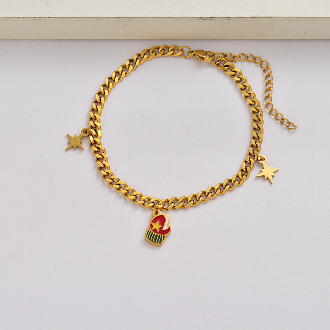 Corrente de luva de Natal pulseira de aço inoxidável banhado a ouro 18k ideias para presentes de natal para ela-SSBTG142-34929