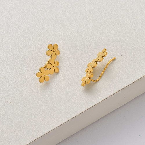 Boucles d'oreilles Flower en acier inoxydable plaqué or 18 carats-SSEGG143-34325