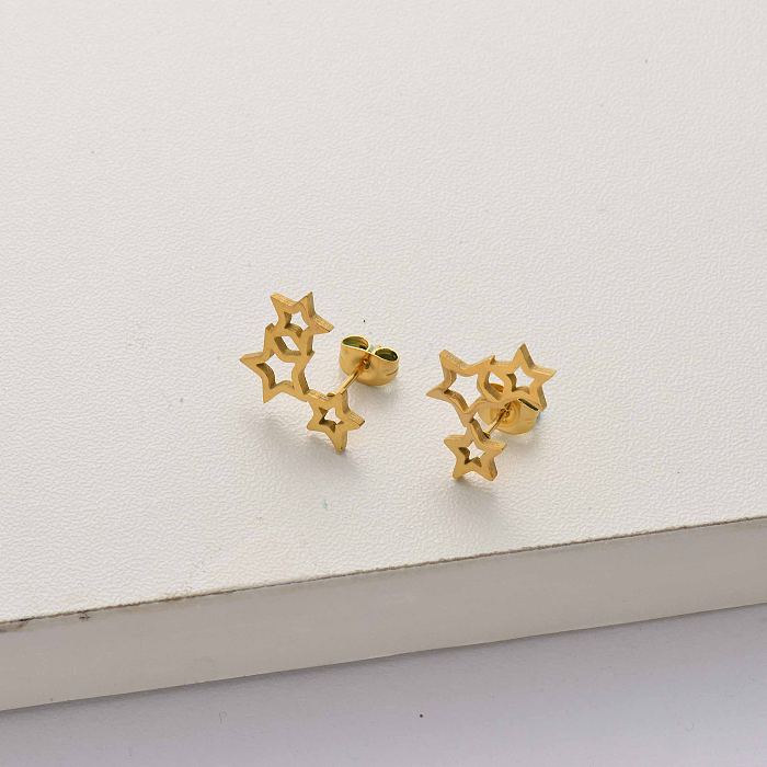 brincos de ouro de aço inoxidável estrelas para mulheres-SSEGG143-34277