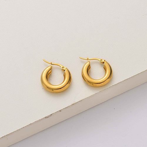 18k gold plated stainless steel hoop earrings-SSEGG143-34289