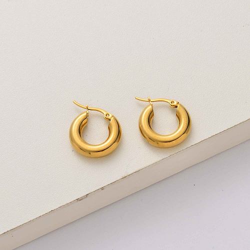 Pendientes de aro de acero inoxidable chapado en oro de 18k-SSEGG143-34289