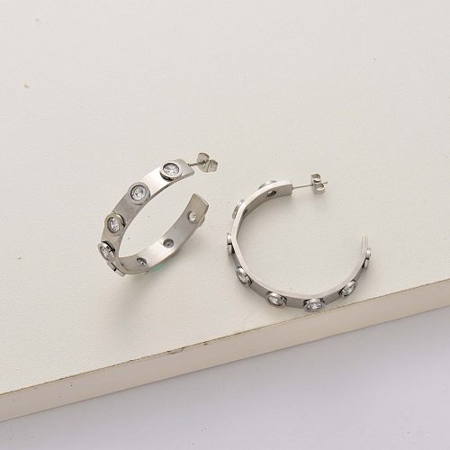 crystal stainless steel hoop earrings-SSEGG143-34291