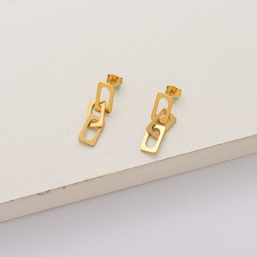 Circular needle 18k gold plated stainless steel earrings-SSEGG143-34284