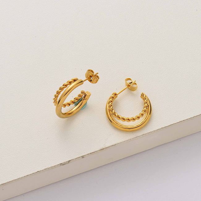 18k gold plated stainless steel hoop earrings-SSEGG143-34274