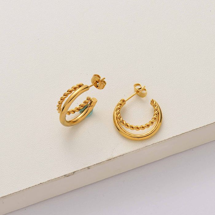 Pendientes de aro de acero inoxidable chapado en oro de 18k-SSEGG143-34274