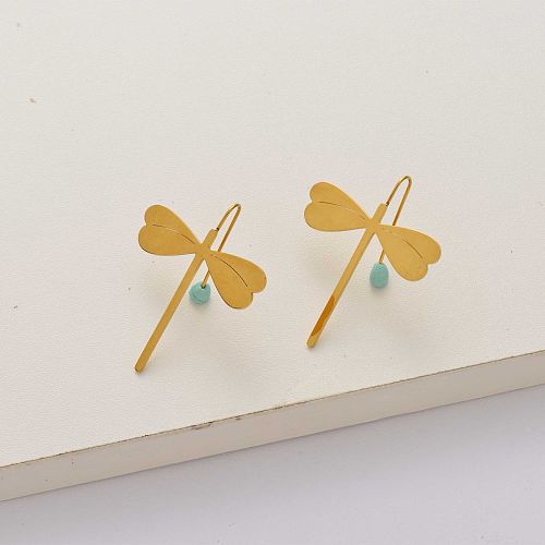 dragonfly 18k gold plated stainless steel earrings-SSEGG143-34301