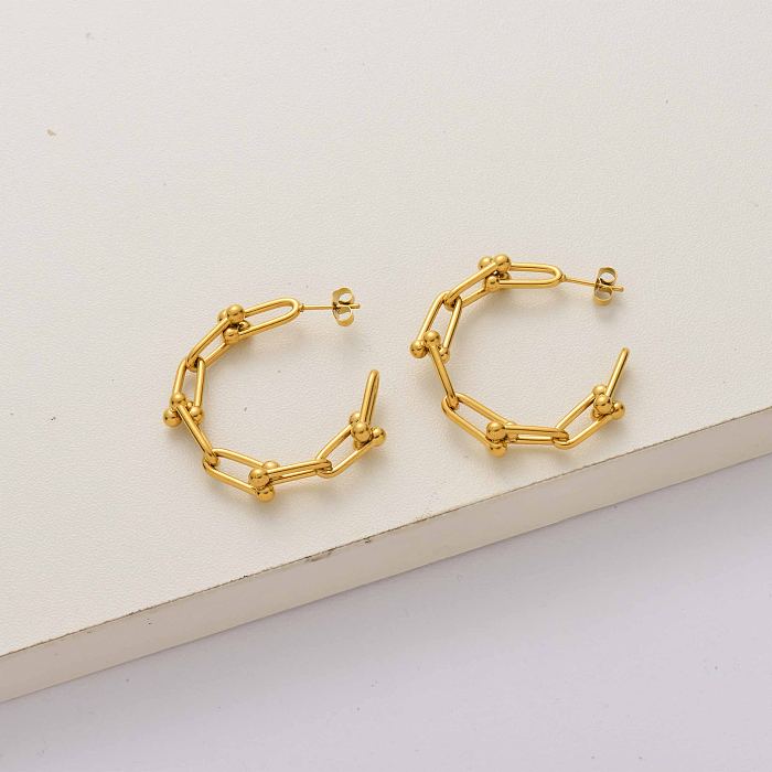 18k gold plated stainless steel hoop earrings-SSEGG143-34292
