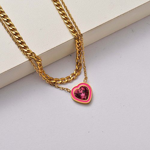 Fashion Heart Kristall Halskette aus 18 Karat vergoldetem Edelstahl-SSNEG142-34751