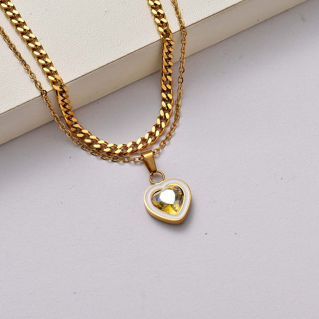 Colar de aço inoxidável banhado a ouro 18k em cristal coração da moda-SSNEG142-34746