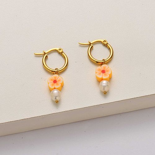 Pendientes de acero inoxidable chapados en oro de 18k con perlas de sakura de moda- SSEGG142-34728