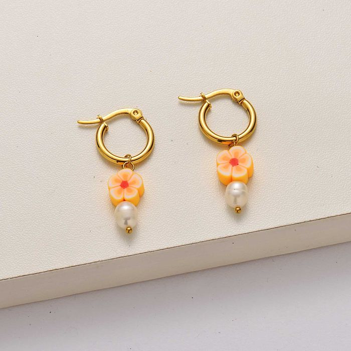 Fashion sakura pearl 18k gold plated stainless steel earrings- SSEGG142-34728
