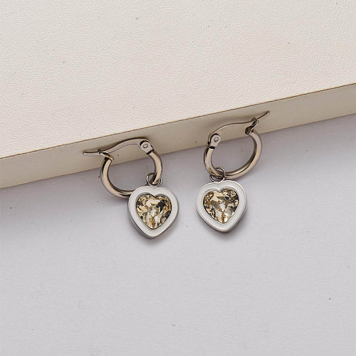 Pendientes de acero inoxidable con cristal de corazón de moda-SSEGG142-34787