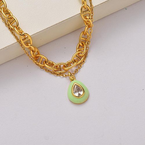 Fashion crystal 18k gold plated stainless steel necklace-SSNEG142-34763