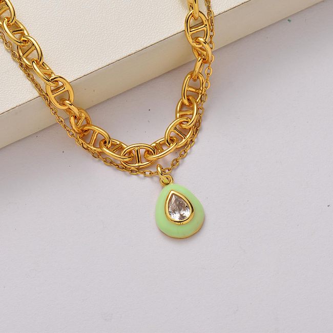 Modische Halskette aus 18 Karat vergoldetem Edelstahl mit Kristall-SSNEG142-34763