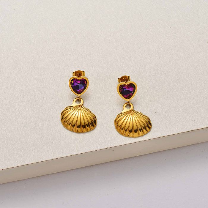 Fashion shell crystal 18k gold plated stainless steel earrings-SSEGG142-34780