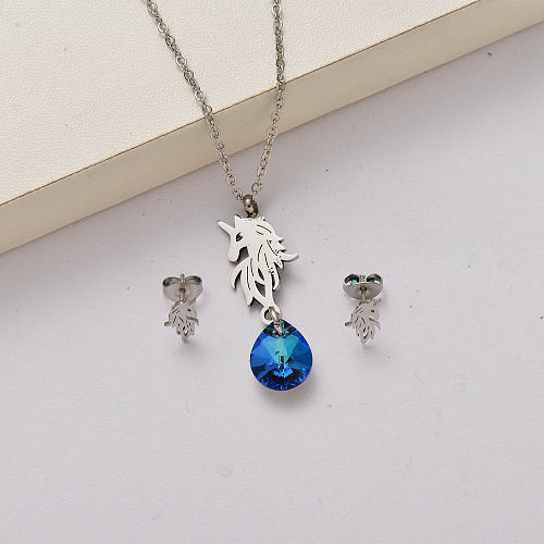 Conjuntos de joyas de acero inoxidable con cristal de unicornio-SSCSG142-34808