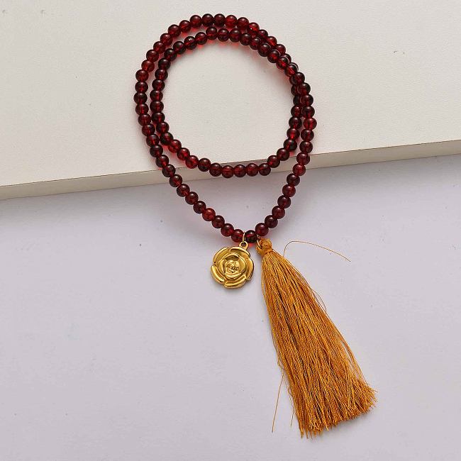 Fashion tassel elasticated beaded necklace-
SSNEG142-34714