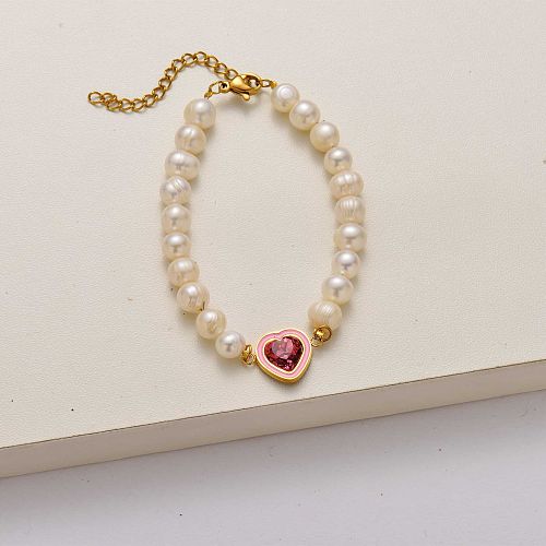 Bracelet en acier inoxydable coeur perle-SSBTG142-34716