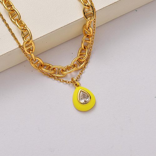 Collar de acero inoxidable chapado en oro de 18k con cristales de moda-SSNEG142-34766