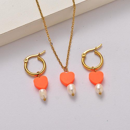 Fashion fresh water pearl 18k gold plated stainless steel jewelry sets-SSCSG142-34812