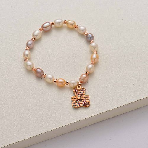 Fashion bear crystal fresh water pearl bracelect-SSBTG142-34676