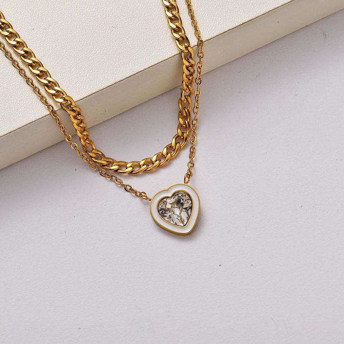 Fashion Heart Kristall Halskette aus 18 Karat vergoldetem Edelstahl-SSNEG142-34752