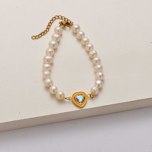 Heart pearl stainless steel bracelet-SSBTG142-34718