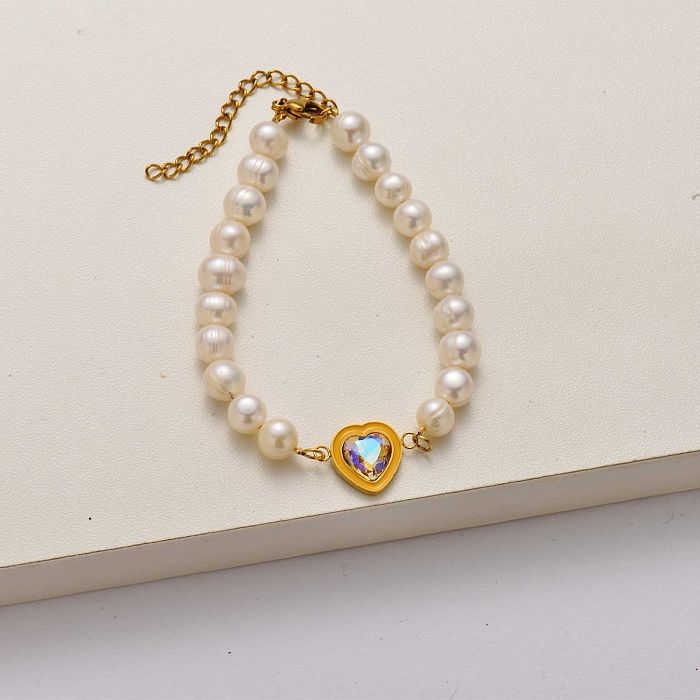 Bracelet en acier inoxydable coeur perle-SSBTG142-34718