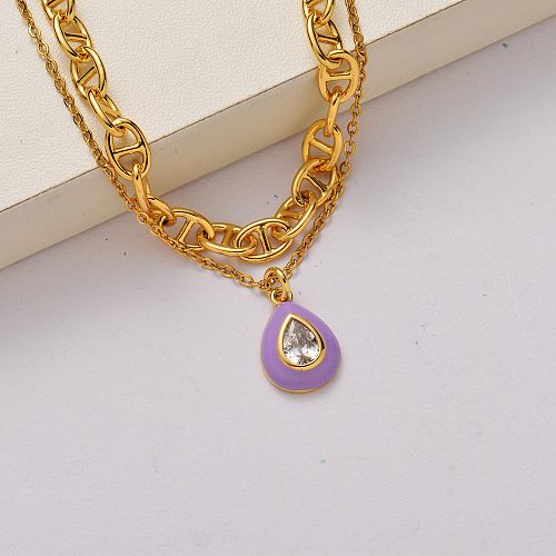 Fashion crystal 18k gold plated stainless steel necklace-SSNEG142-34765