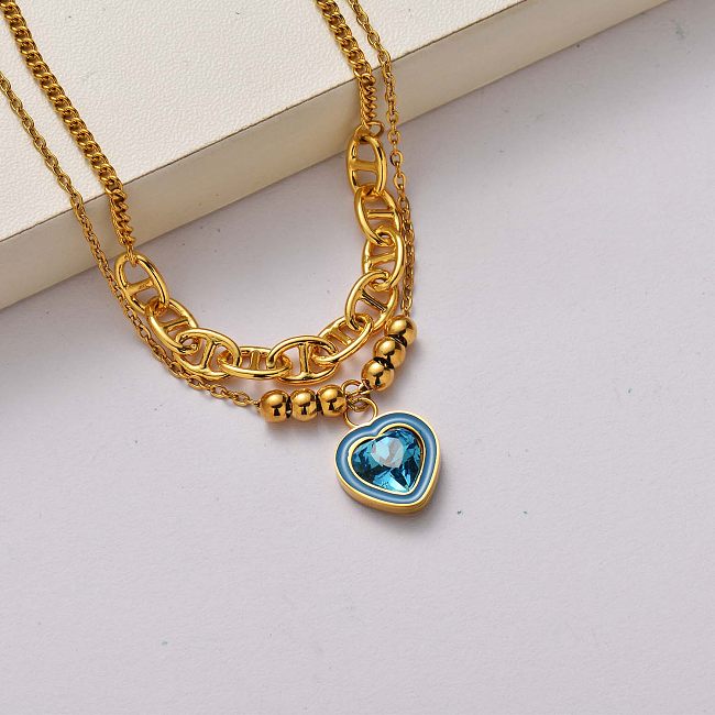 Fashion Heart crystal 18k gold plated stainless steel necklace-SSNEG142-34742