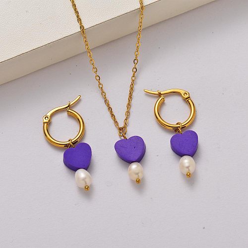 Fashion fresh water pearl 18k gold plated stainless steel jewelry sets-SSCSG142-34813
