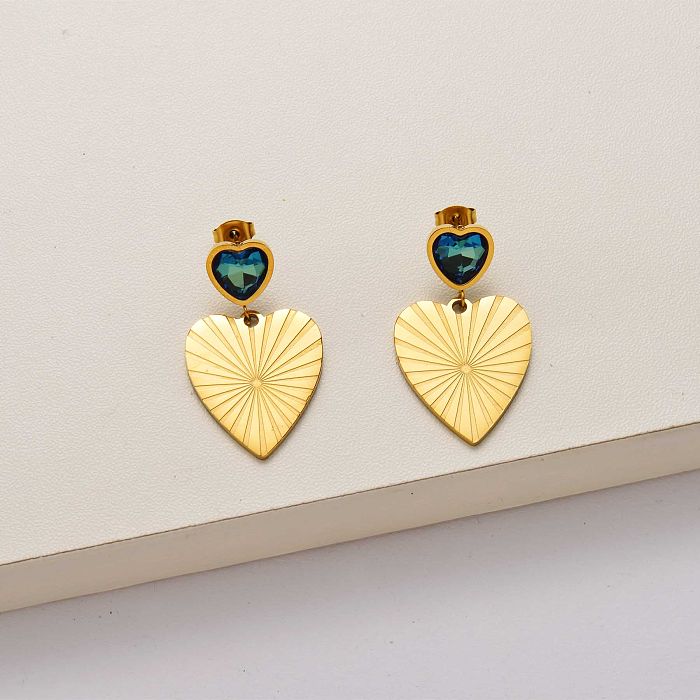 Heart crystal 18k gold plated stainless steel earrings-SSEGG142-34778
