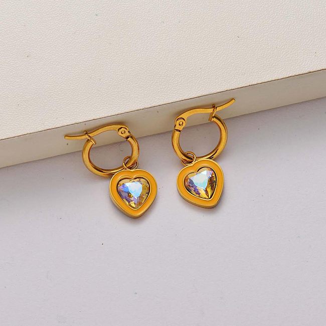 Heart crystal 18k gold plated stainless steel earrings-SSEGG142-34784