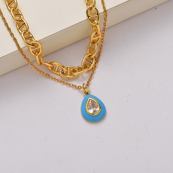 Collar de acero inoxidable chapado en oro de 18k con cristales de moda-SSNEG142-34744