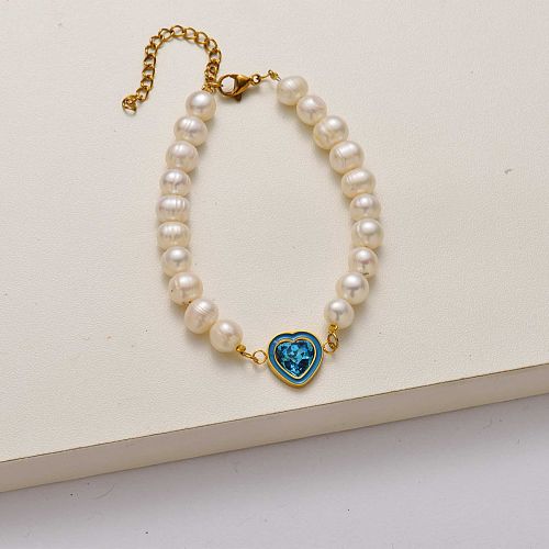 Heart pearl stainless steel bracelet-SSBTG142-34719
