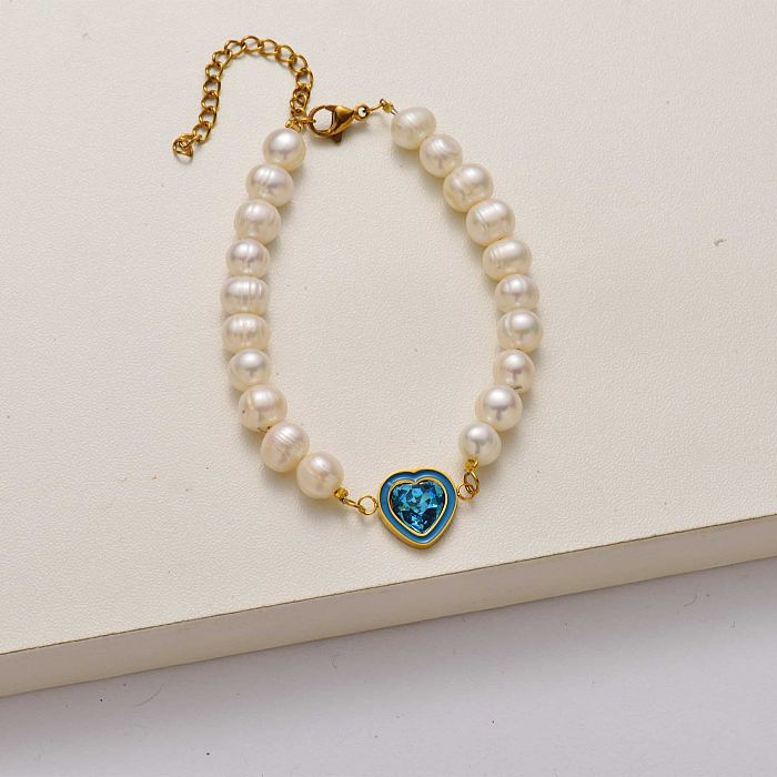 Bracelet en acier inoxydable coeur perle-SSBTG142-34719
