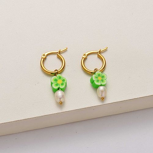 Fashion sakura pearl 18k gold plated stainless steel earrings- SSEGG142-34731
