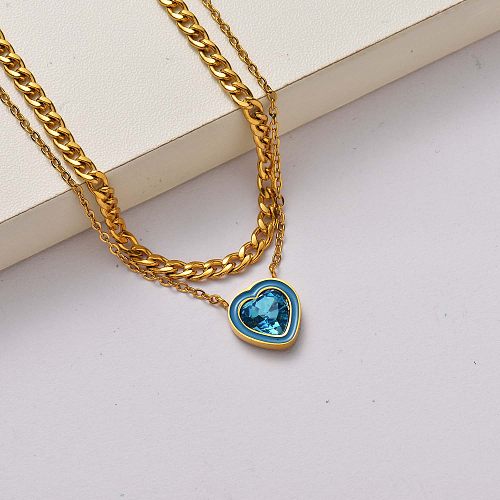 Collier en acier inoxydable plaqué or 18 carats cristal Fashion Heart-SSNEG142-34736