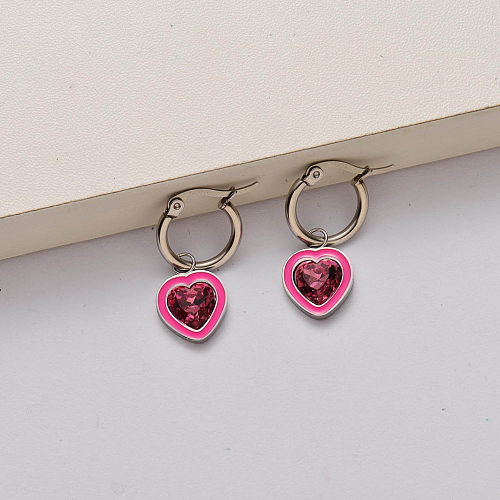 Boucles d'oreilles en acier inoxydable cristal coeur mode-SSEGG142-34788