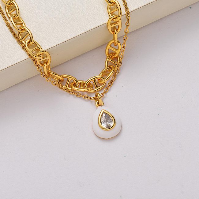 Collar de acero inoxidable chapado en oro de 18k con cristales de moda-SSNEG142-34743