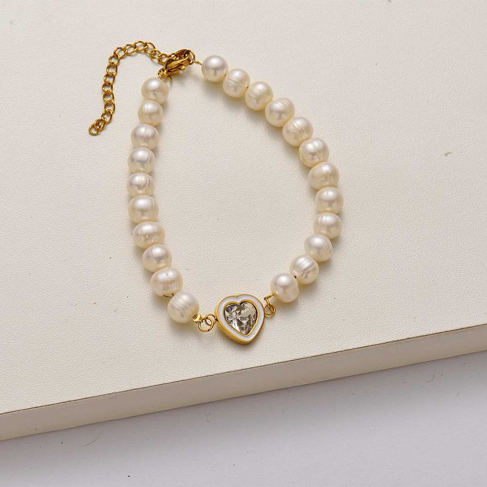 Bracelet en acier inoxydable coeur perle-SSBTG142-34720