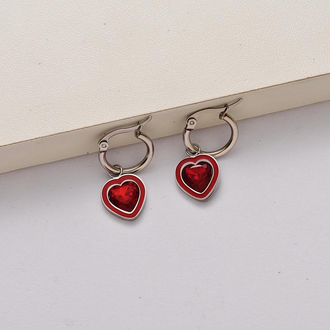Fashion heart crystal stainless steel earrings-SSEGG142-34789